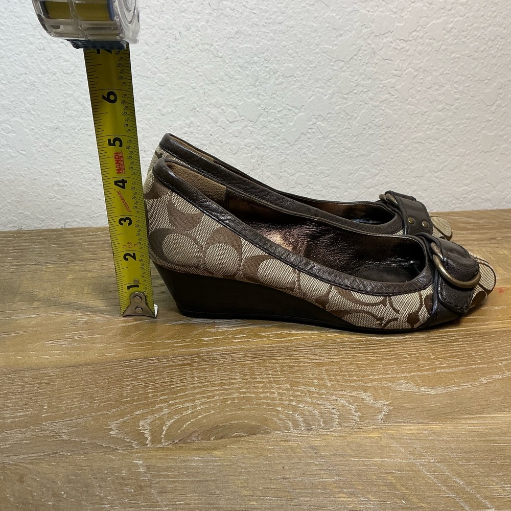Coach Vintage Millie Brown Canvas Wedge with Leather and Buckle Accent Size 7 - Picture 11 of 12